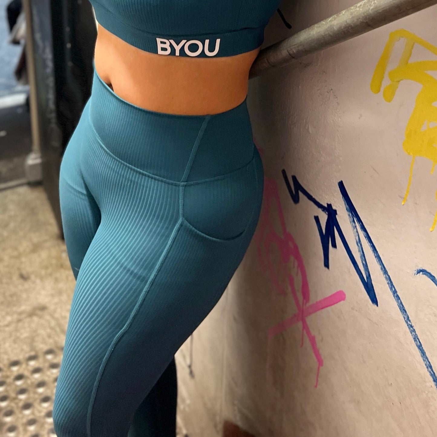 BYOU® MELBOURNE - Ribbed Seamless Leggings - DARK OCEAN